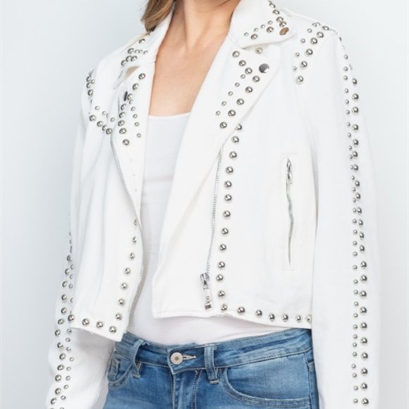 Trend Setter Diva Boutique Jackets & Blazers - White Denim Studded jacket